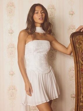 Laubrey White Floral Jacquard Mini Dress and Scarf Set